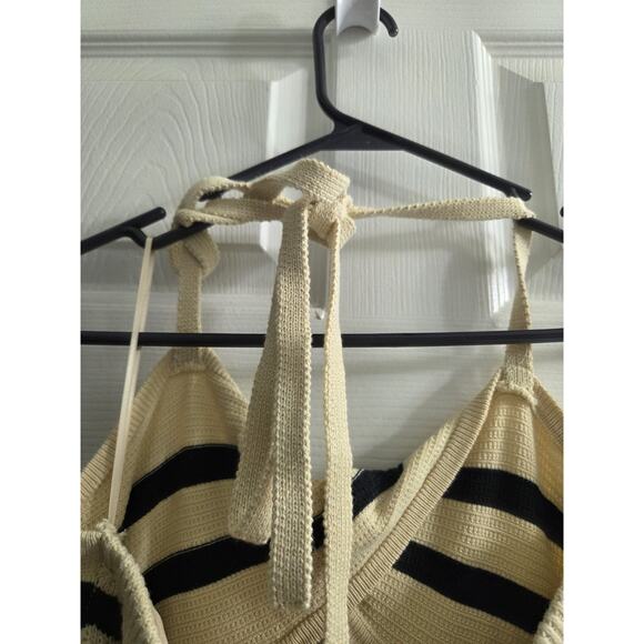 House of Harlow 1960 Crochet Beige Black Stripe Lined Halter Maxi Dress Small - Picture 10 of 12